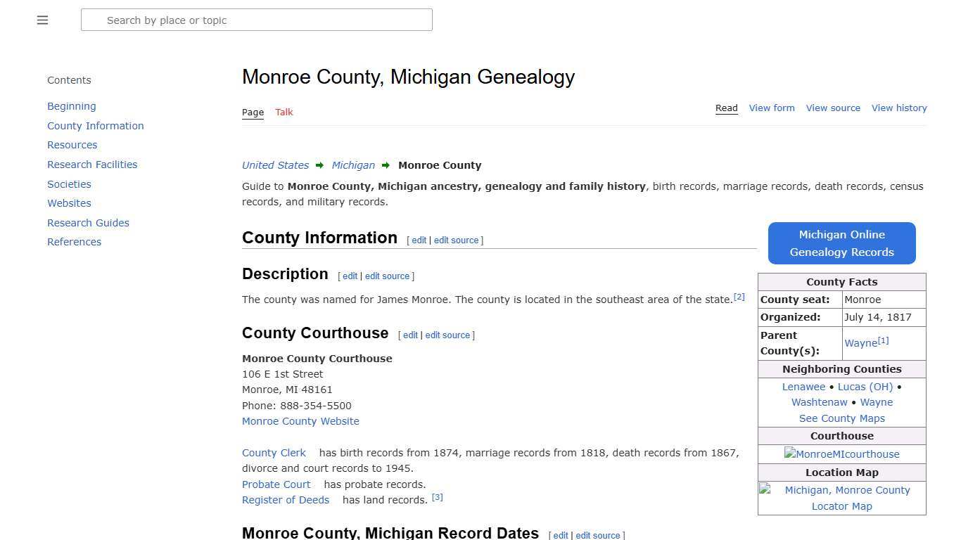 Monroe County, Michigan Genealogy • FamilySearch